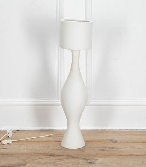 Mid-Century French White Ceramic Lamp and Shade LT8941344