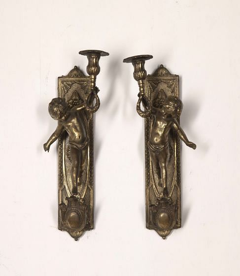 Pair of 20th Century Italian Bronze Cherub Wall Sconces LW1532467