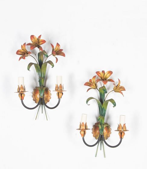 Pair of 20th Century French Tole Lily Wall Lights LW1536662