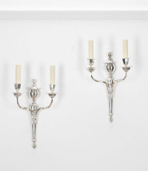 Pair of Silver Plated Classical Wall Sconces LW2137979