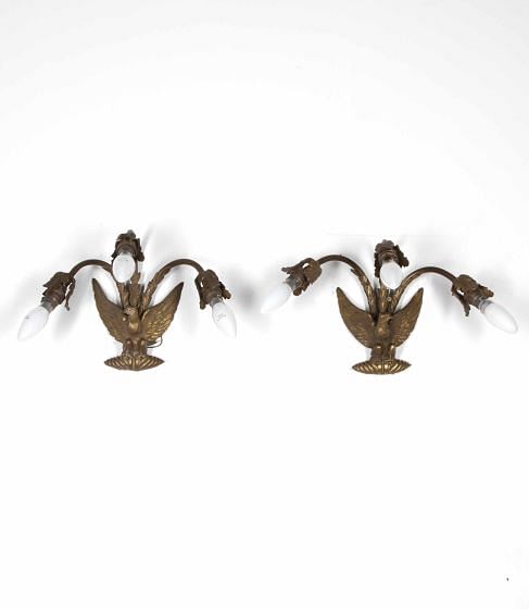 Pair of 20th Century French Bronze Three Branch Wall Lights LW8039862
