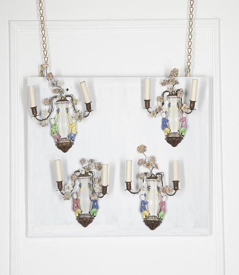 Set of Four Late 19th Century French Gilt Brass Porcelain Wall Lights LW9928791