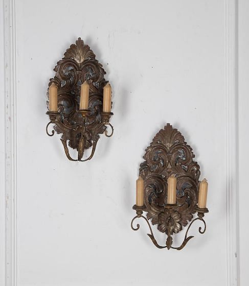 Pair of 19th Century Italian Carved Giltwood Mirrored Appliques MI1524782