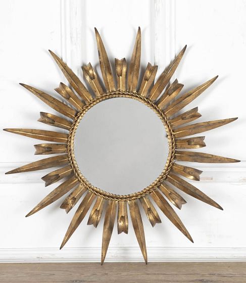 20th Century Spanish Gilt Metal 'Eyelash' Sunburst Mirror MI3425704