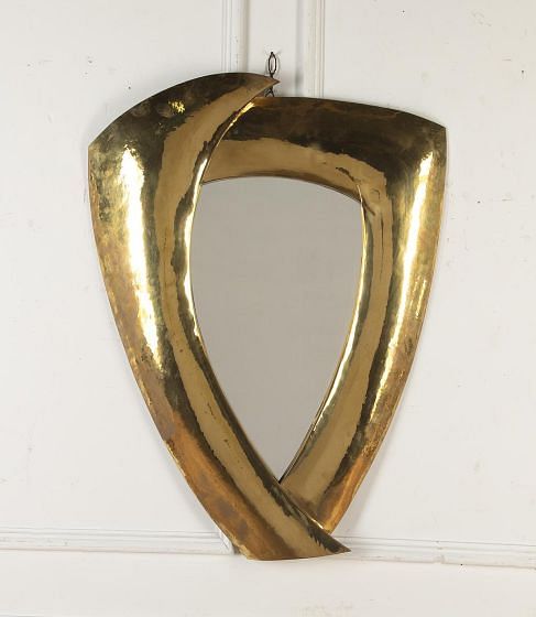 Large Italian Modernist Brass Mirror MI4620293