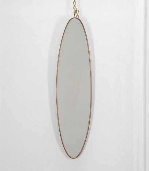 20th Century Oval Thin Brass Foxed Plate Mirror MI4633585