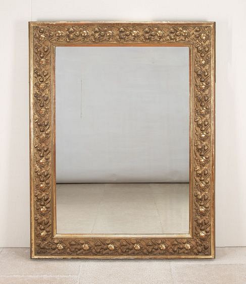 Large Late 19th Century French Gilt Frame Mirror with Fruit Decoration MI4843136