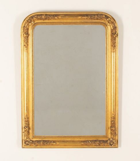 Small 19th Century French Arched Topped Gilt Mirror with Floral Decoration MI8543857