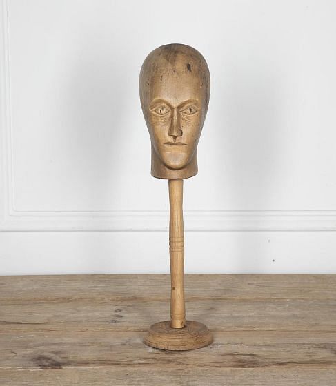 Early 20th Century German Carved Wooden Milliners Head on Stand OF2329639