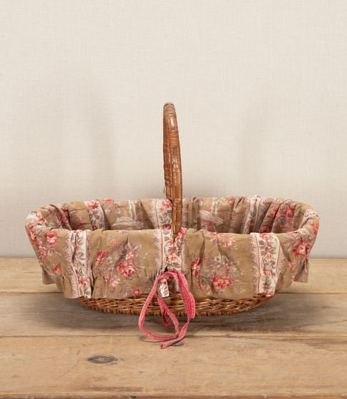 Large 19th Century Floral Fabric Lined Basket RT1342918