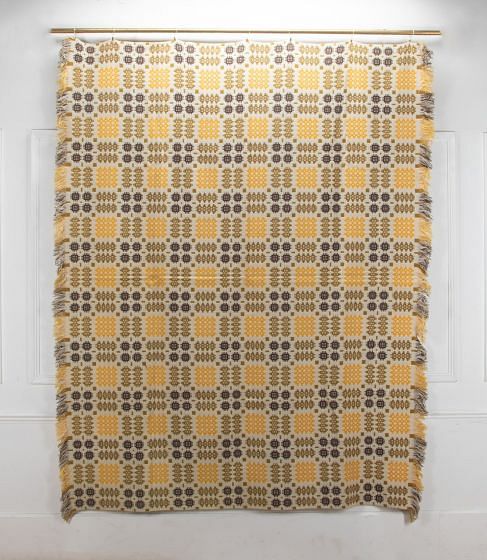 Late 20th Century Welsh Yellow Wool Tapestry Blanket with Traditional Caernarfon Pattern RT3441381
