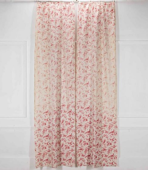 Pair of 19th Century French Rose Pink Bird Toile Curtains RT4236549