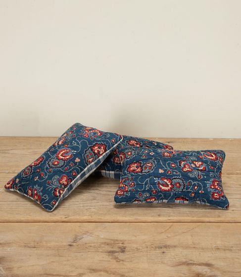 19th Century  French Indigo and Madder Red Cotton Lavender Cushion RT4241851