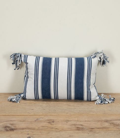 19th Century French Indigo Linen Ticking Cushion RT4242562
