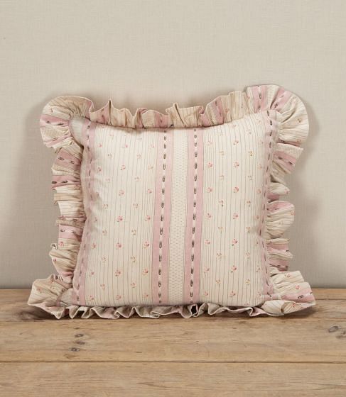19th Century French Pink Printed Stripe Cotton Cushion RT4243413