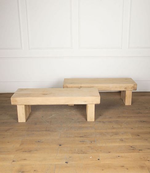 Pair of Contemporary English Oak Block Benches SB7433489