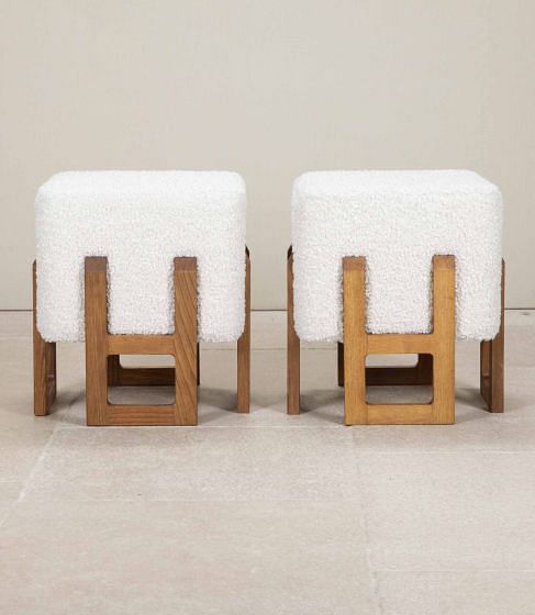 Pair of Contemporary Italian Brutalist Style Stools ST4643126