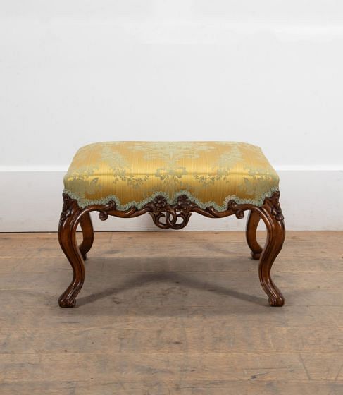 19th Century English Walnut and Gainsborough Silk Stool ST5140198