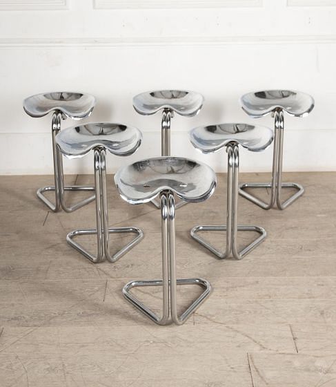 Set of Six Chrome Tractor Seat Stools by Rodney Kinsman ST9927807