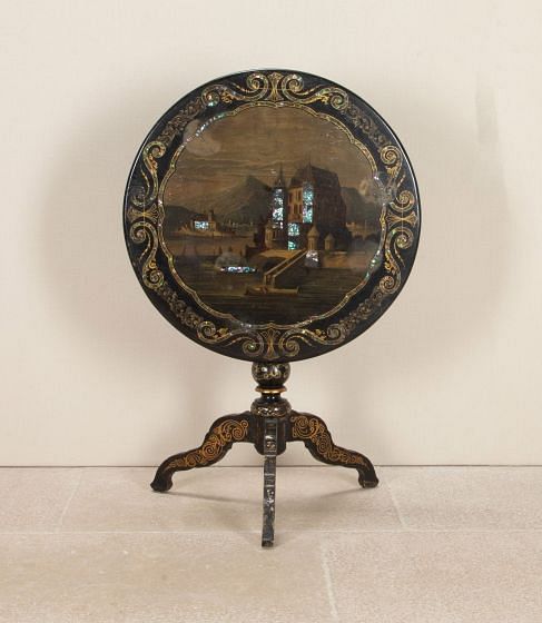 Late 19th Century Italian Painted Occasional Table with Mother of Pearl Inlay TA2543389