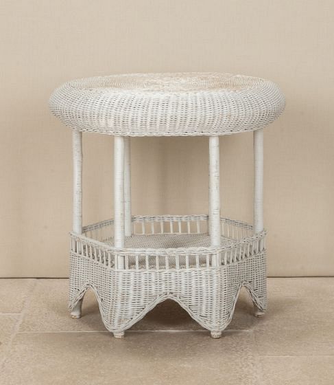 20th Century French White Painted Circular Rattan Two Tier Table TA2942994