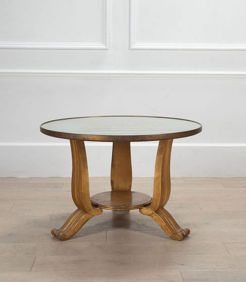 20th Century French Gilt Wood and Eglomise Gueridon Coffee Table by Jules Leleu and Robert Pansart TC6534238