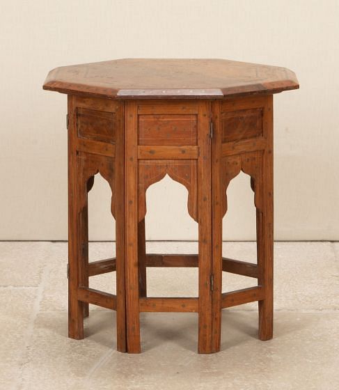 20th Century Anglo-Indian Teak and Brass Octagonal Hoshiarpur Table TC7043103