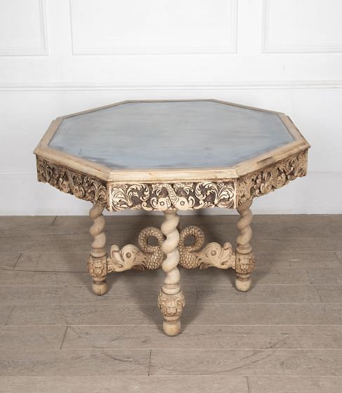 19th Century Bleached Oak Hexagonal Centre Table TC8428366