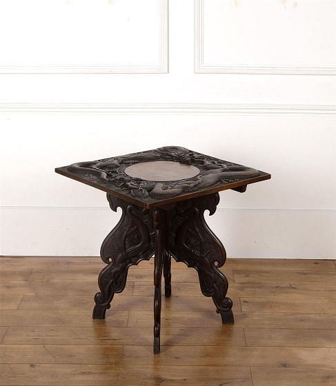 19th Century Indian Carved Kashmiri Occasional Table by Jubbar Khan & Son TC9962642