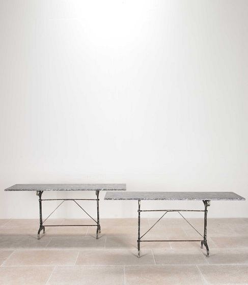 Pair of Early 20th Century French Marble Top Cast Iron Tables TD7542201