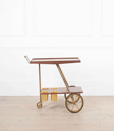 Mid-Century Italian Geometric Brass and Wood Drinks Trolley TS4633920