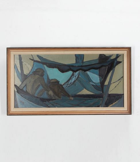 Mid-20th Century Swedish Oil Painting 'Pulling in the Catch' WD1240937