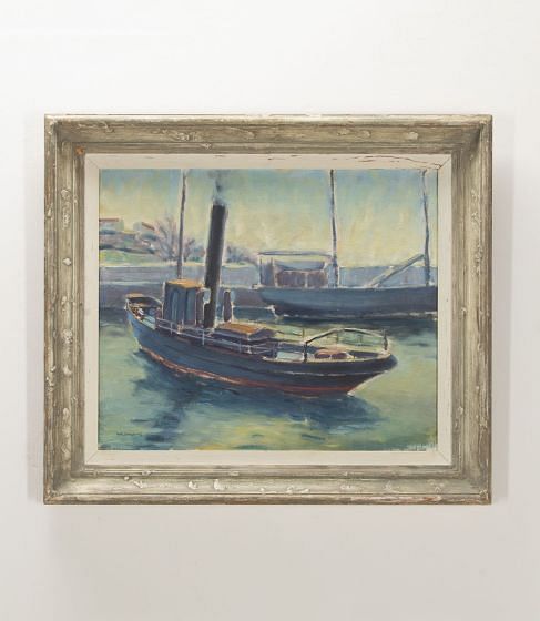 20th Century Swedish Oil on Canvas Painting 'A Tug Under Steam' in Original Frame 1947 WD1241816