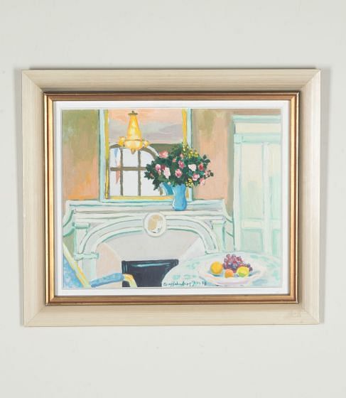 20th Century Swedish Original Oil on Board Painting 'Interior with Mantlepiece' WD1243051