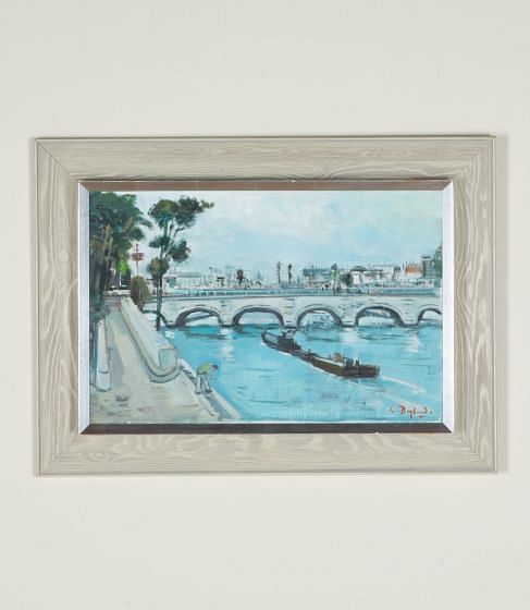 Mid-Century Swedish Original Oil on Canvas Painting 'A Bridge Over the Seine' WD1243065