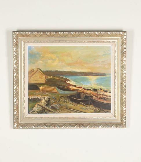 20th Century Swedish Oil on Board Painting 'Sunset over the Bay' WD1243090