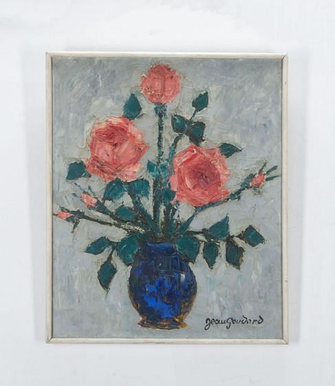 Still Life Painting 'Roses In A Blue Vase' By Jean Goudard WD1535508
