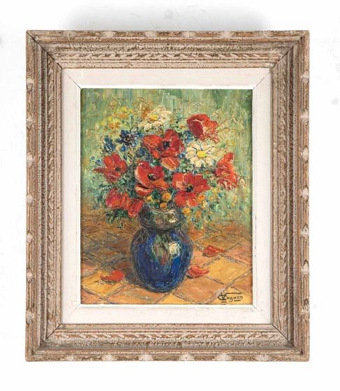 20th Century French Framed Still Life Painting Of Poppies In Vase WD1540114
