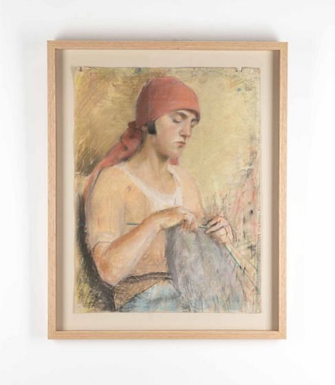 20th Century French Pastel Portrait 'Woman Knitting' WD1540125