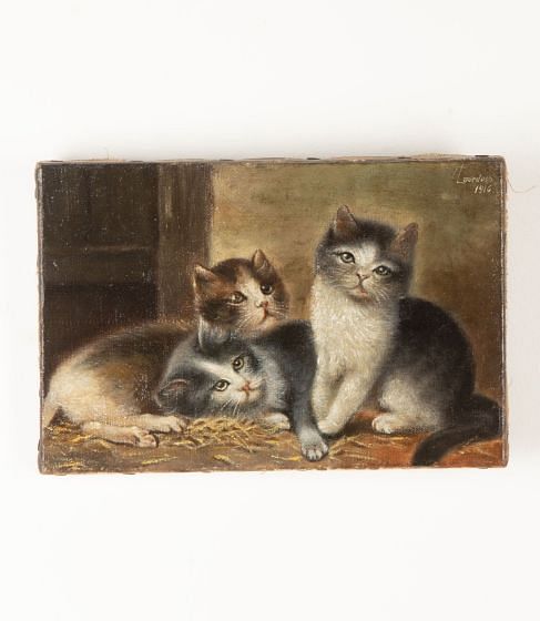 Small 20th Century French Oil on Canvas Painting 'Three Kittens' WD1541955