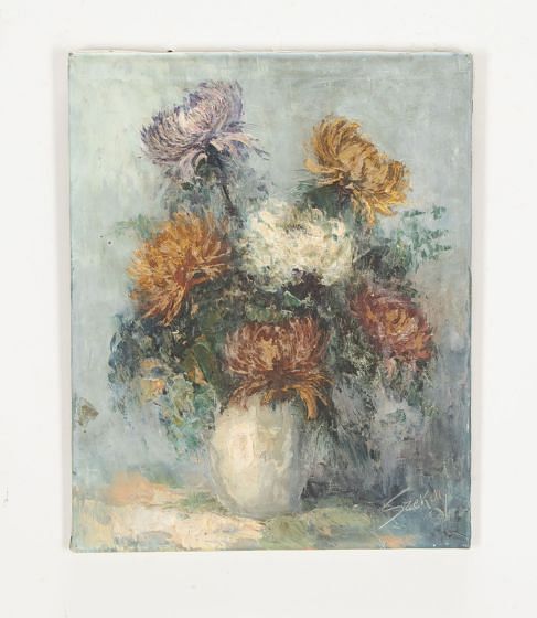 20th Century Still Life Oil on Canvas Painting 'Chrysanthemums' By Szekelly WD1541979