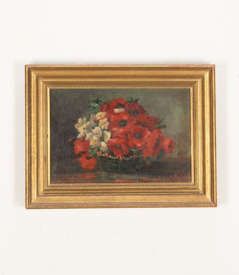 Small 20th Century Oil on Wood Still Life Painting 'Anemones' WD1541984
