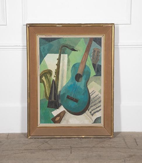 Mid Century Musical Still Life Oil On Canvas WD2929024