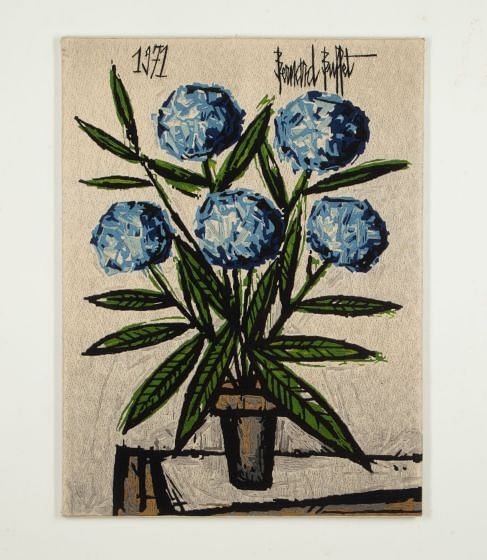20th Century French Tapestry of Blue Hydrangeas after Bernard Buffet, 1971 WD2942990
