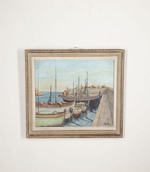 20th Century French Harbour Scene Painting WD4833545