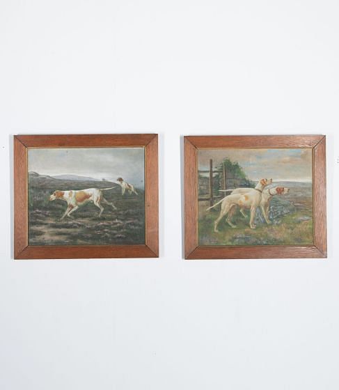 Pair of French Oil on Canvas Paintings of Pointer Dogs WD8037745