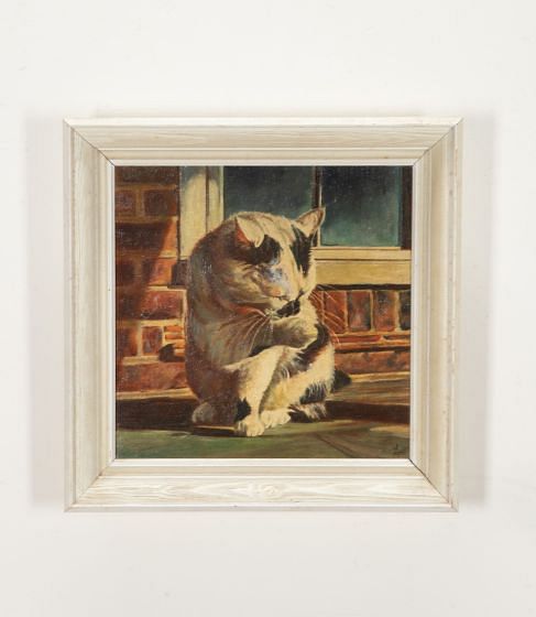 20th Century Oil on Canvas Painting of a Cat by J.Moore WD8042430