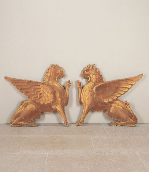 Pair of 19th Century French Canvas Lion Wall Props WD8143840
