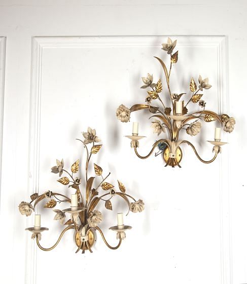 French 20th Century Gilt and Painted Wall Sconces LL4820739