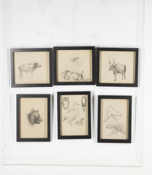 20th Century Group of Six Sketches of Animals by Chrystiane Charles WD2925557